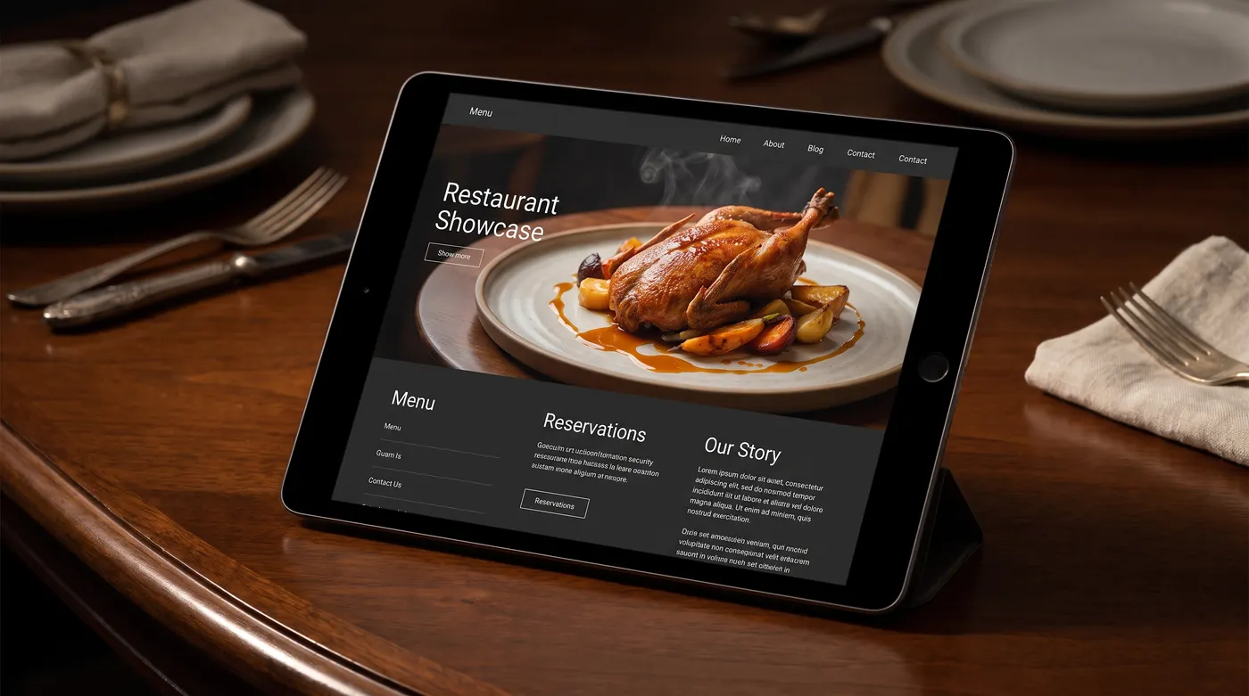 Restaurant showcase website on tablet